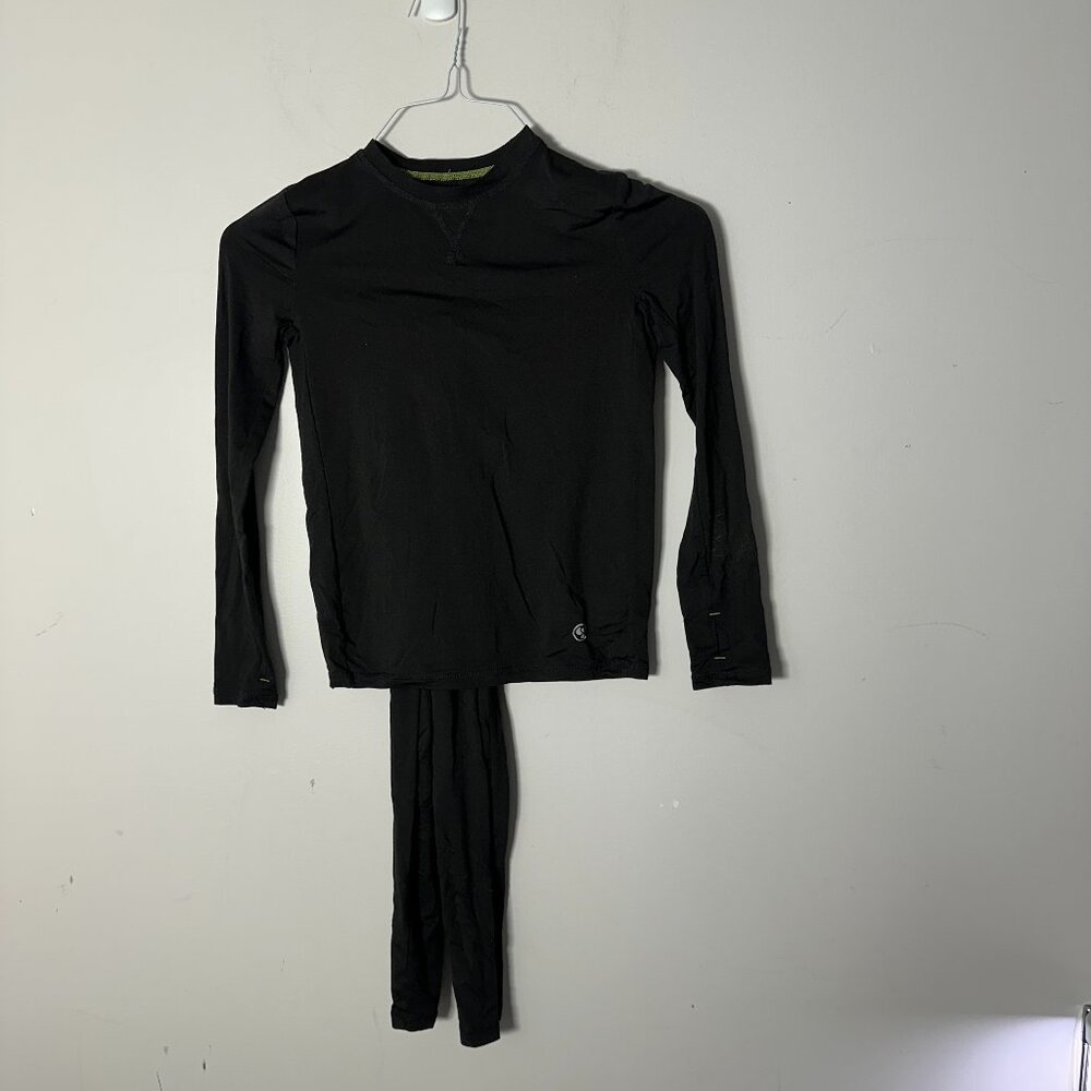 EUC Climatesmart Boys Comfortech Stretch Poly Black Shirt Pants Baselayer M EO